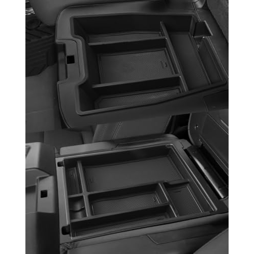 Silverado Sierra Center Console Organizer - Compatible with 2019-2025 Chevy Silverado/GMC Sierra 1500 - 2020-2025 Chevrolet Silverado/ Sierra 2500HD 3500HD - (Split-Bench Folding Seat) - 2 Pack Black