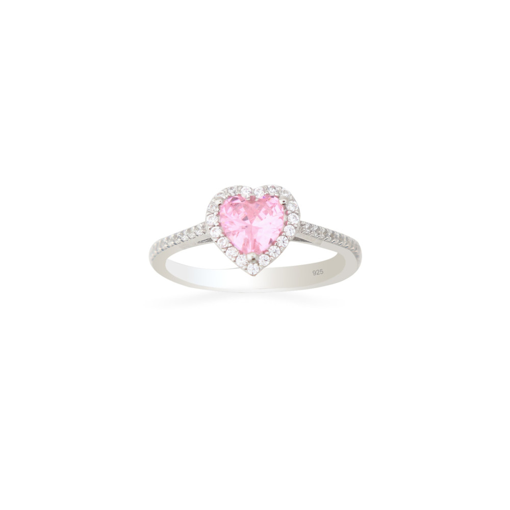 Silveranka 925 Ayar Gümüş Pembe Swarovski Kalp Yüzük 12 Beden Gümüş Yüzük Fiyatı