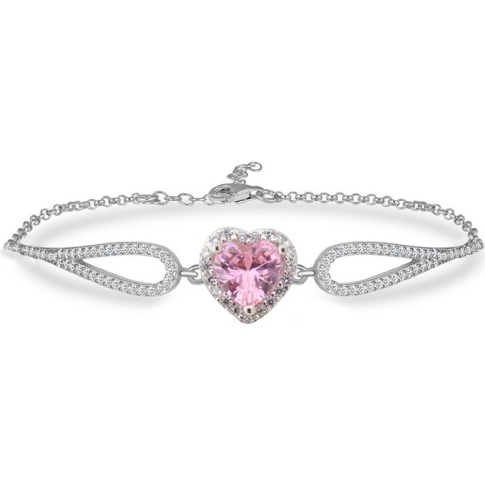 Silveranka 925 Ayar Gümüş Swarovski Pembe Kalp Bileklik Saat ve Bileklik Aksesuarı Fiyatı