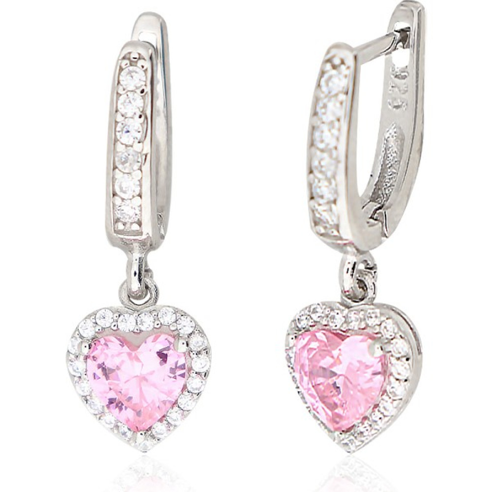 Silveranka 925 Ayar Gümüş Swarovski Pembe Kalp Küpe Gümüş Küpe Fiyatı