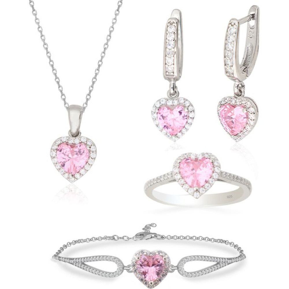 Silveranka 925 Ayar Gümüş Swarovski Pembe Kalp Takı Seti - 10 Gümüş Kolye Fiyatı