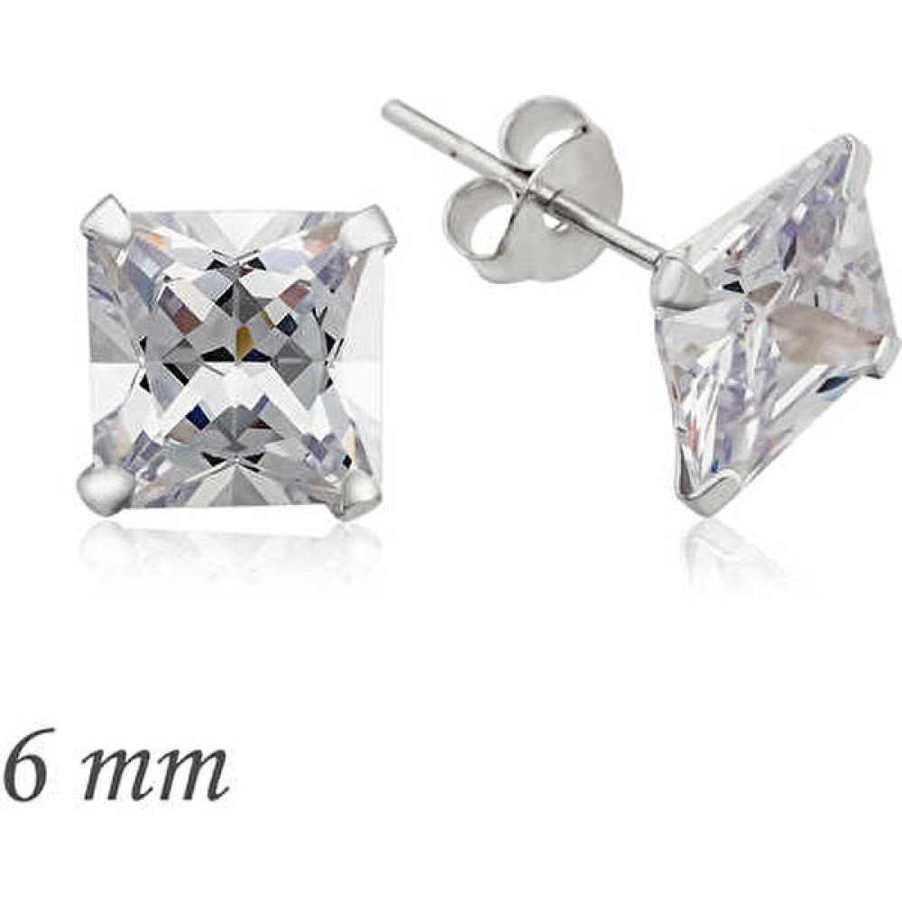 Silverlina Gümüş Kare Tek Taş Zirkon Küpe - 6 Mm. Gümüş Küpe Fiyatı