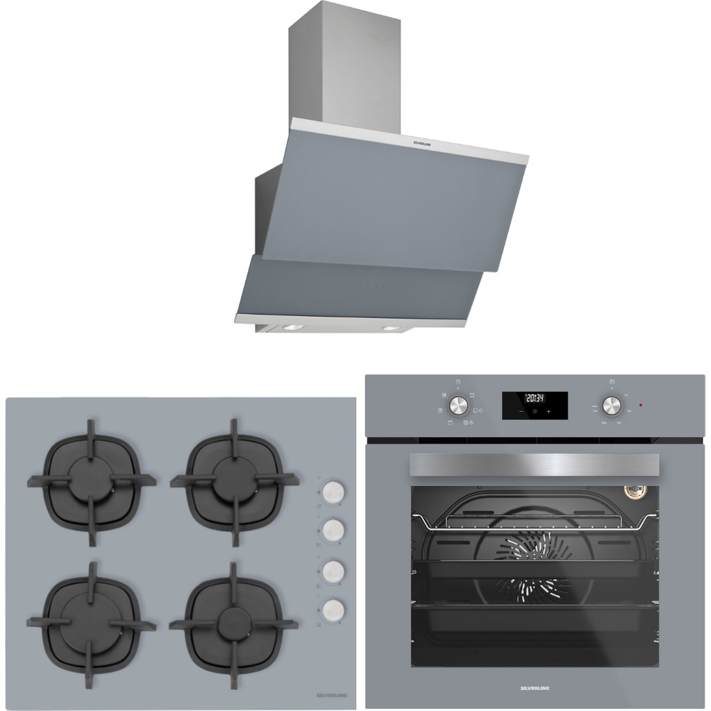 Silverline Gri Cam Ankastre Set 3420 Classy Gri Davlumbaz - CS5343S01 Ocak - BO6502S02 Fırın Davlumbazlar Fiyatı