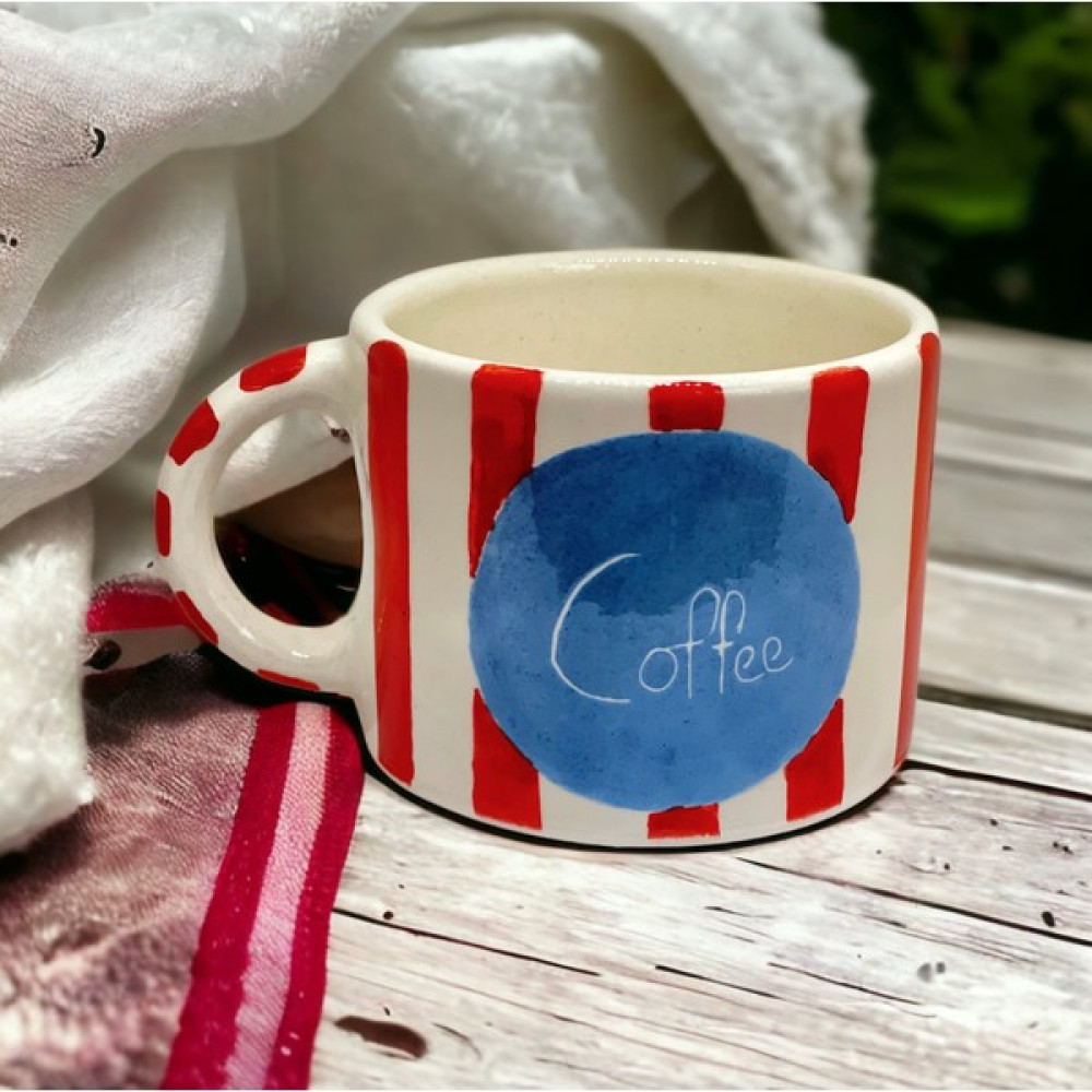 Sim Atölye Coffee Yazılı Kırmızı Çizgili El Yapımı Kahve Bardak Kupa - 1 Adet - 300 ml Oto Boyaları Fiyatı