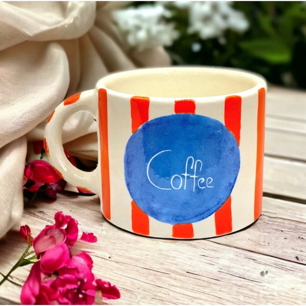 Sim Atölye Coffee Yazılı Turuncu Çizgili El Yapımı Kahve Bardak Kupa - 1 Adet - 300 ml Oto Boyaları Fiyatı