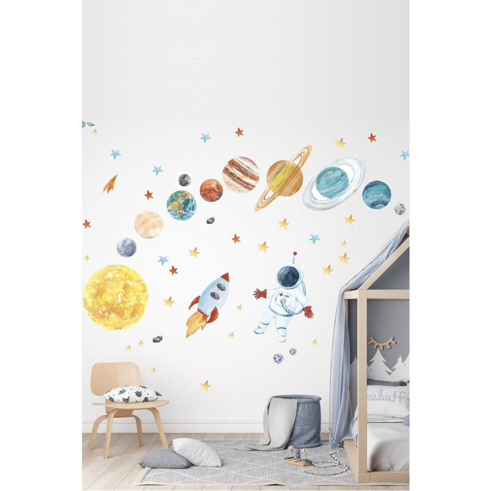 Sim Tasarım Astronot Ve Gezegenler Mega Set Duvar Sticker 100 x 50 Beden Duvar Stickerı Fiyatı
