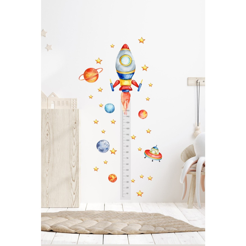 Sim Tasarım Boy Ölçer Uzay Roket Temalı Çocuk Odası Duvar Dekorasyon Sticker Seti 200 x 45 Beden Duvar Stickerı Fiyatı