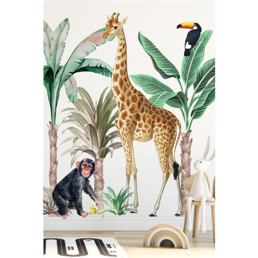 Sim Tasarım Mega Büyük Boy Tropikal Safari Çocuk Odası Sticker 100 x 180 Beden Duvar Stickerı Fiyatı