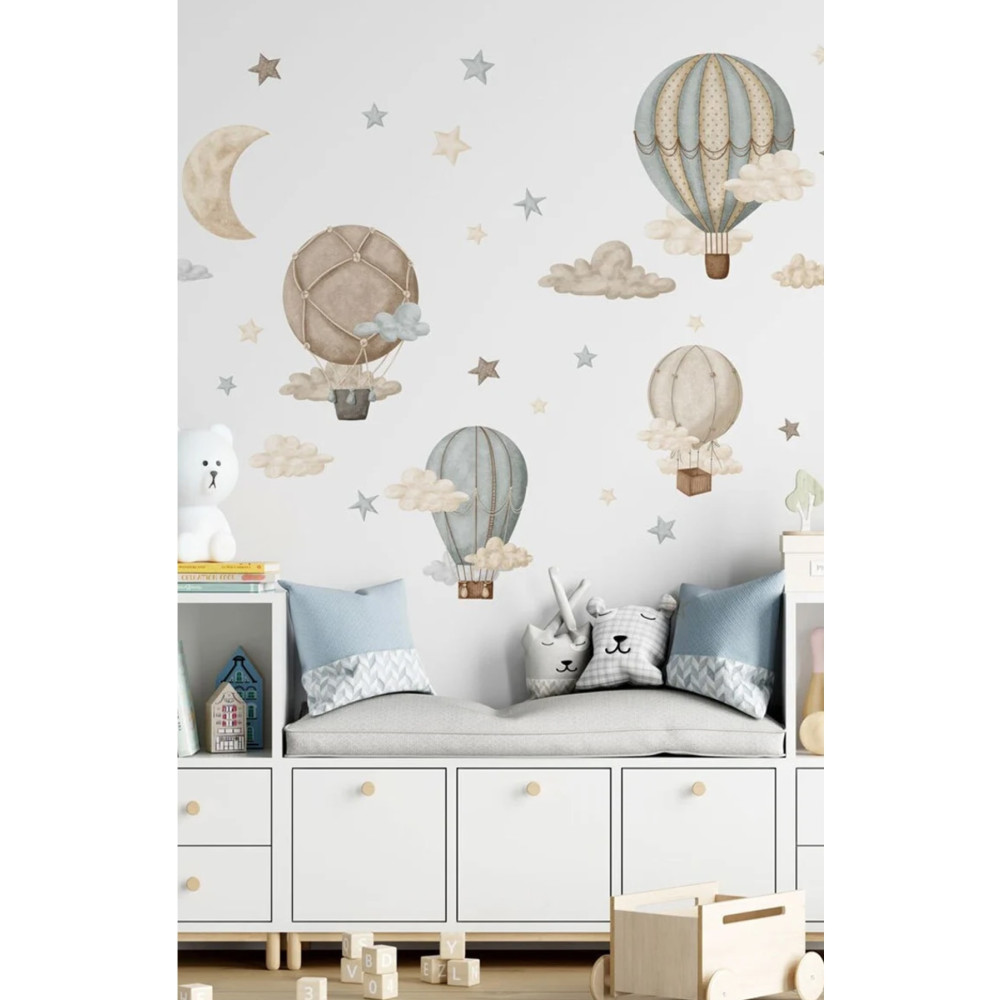 Sim Tasarım Retro Balonlar Bulutlar Çocuk Odası Duvar Sticker Seti 115 x 56 Beden Duvar Stickerı Fiyatı