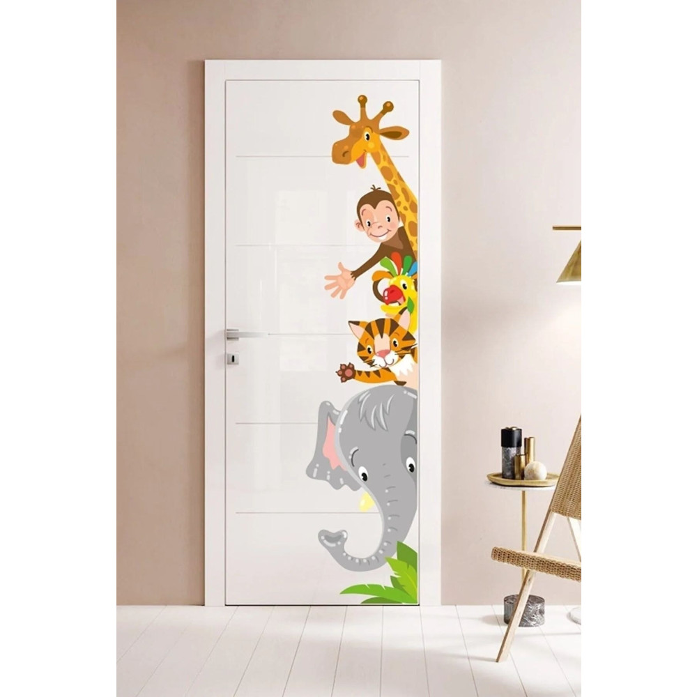 Sim Tasarım Safari Hayvanlar Kap Dolap Duvar Sticker Seti 110 x 80 Beden Duvar Stickerı Fiyatı