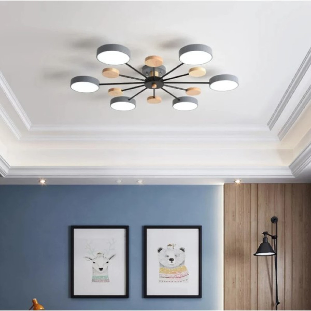 Simaavize Modern Ahşap Detaylı LED Avize-6 - Gri - 6'lı Avize Fiyatı