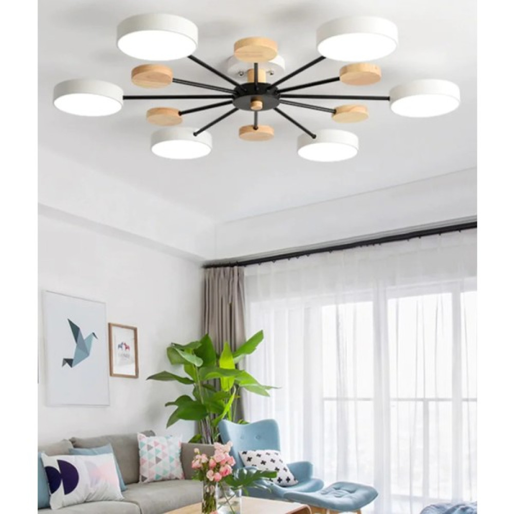 Simaavize Modern Ahşap Detaylı LED Avize - Beyaz Avize Fiyatı