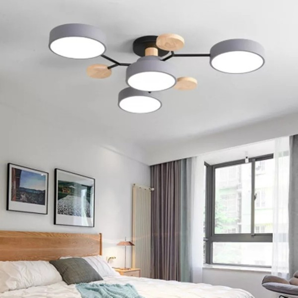 SimaAvize Modern Ahşap LED Avize - Gri - 4'lü Avize Fiyatı