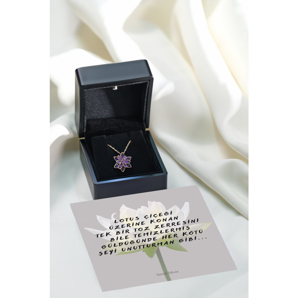 Şimal Silver 925 Ayar Gümüş Mor Lotus Çiçeği Kolye Gümüş Kolye Fiyatı