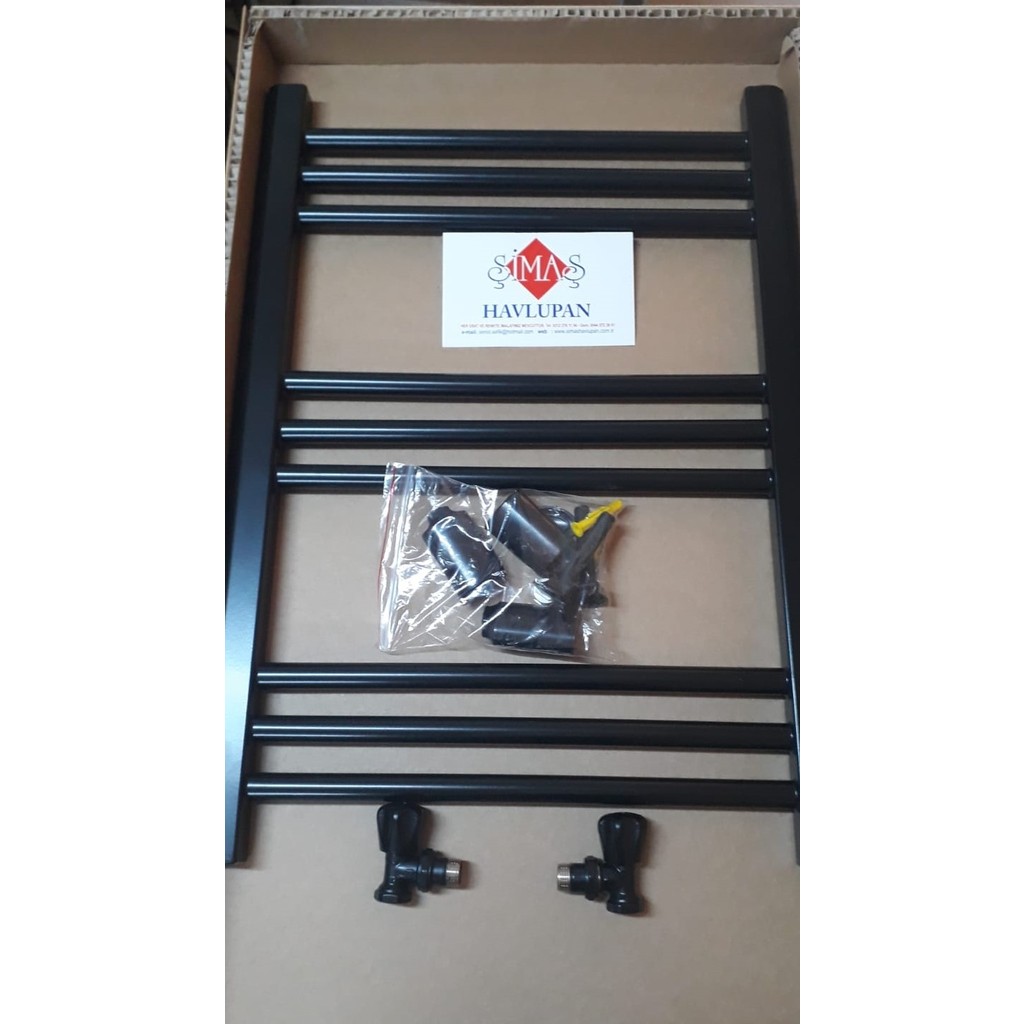 Şimaş Havlupan Şimaş 300x1100 Siyah Havlupan ve2 Adet Radyatör Vanası Mat Siyah - 30X110 El / Yüz Havlusu Fiyatı