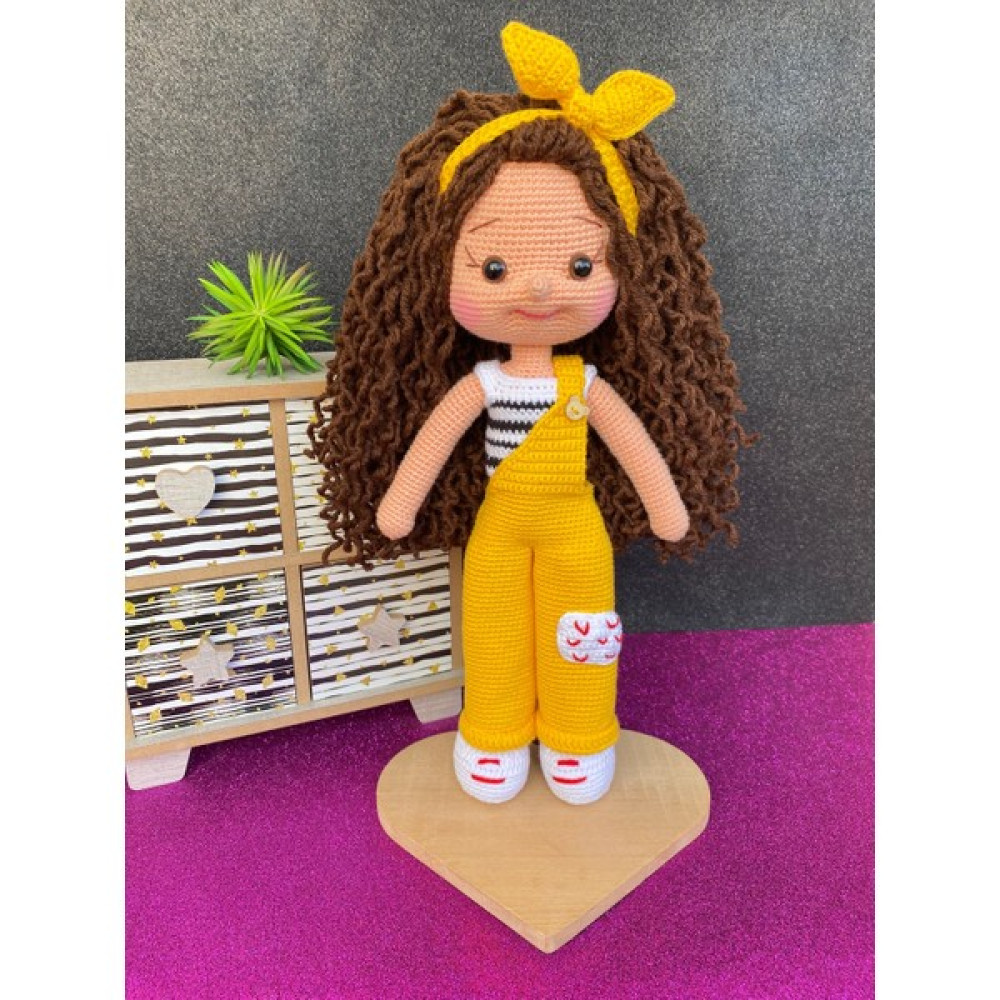 Simay Store Amigurumi Organik Örgü Oyuncak Sarı Tulumlu Örgü Bebek 35 cm Bebek Oyuncakları Fiyatı