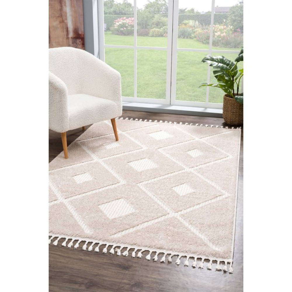 Simerev Halı Beyaz Yumuşak Modern Bukle Dokuma Yolluk Salon Mutfak Çocuk Yatak Oturma Odası Halısı - 120 x 170 cm - Bej Salon Halısı Fiyatı