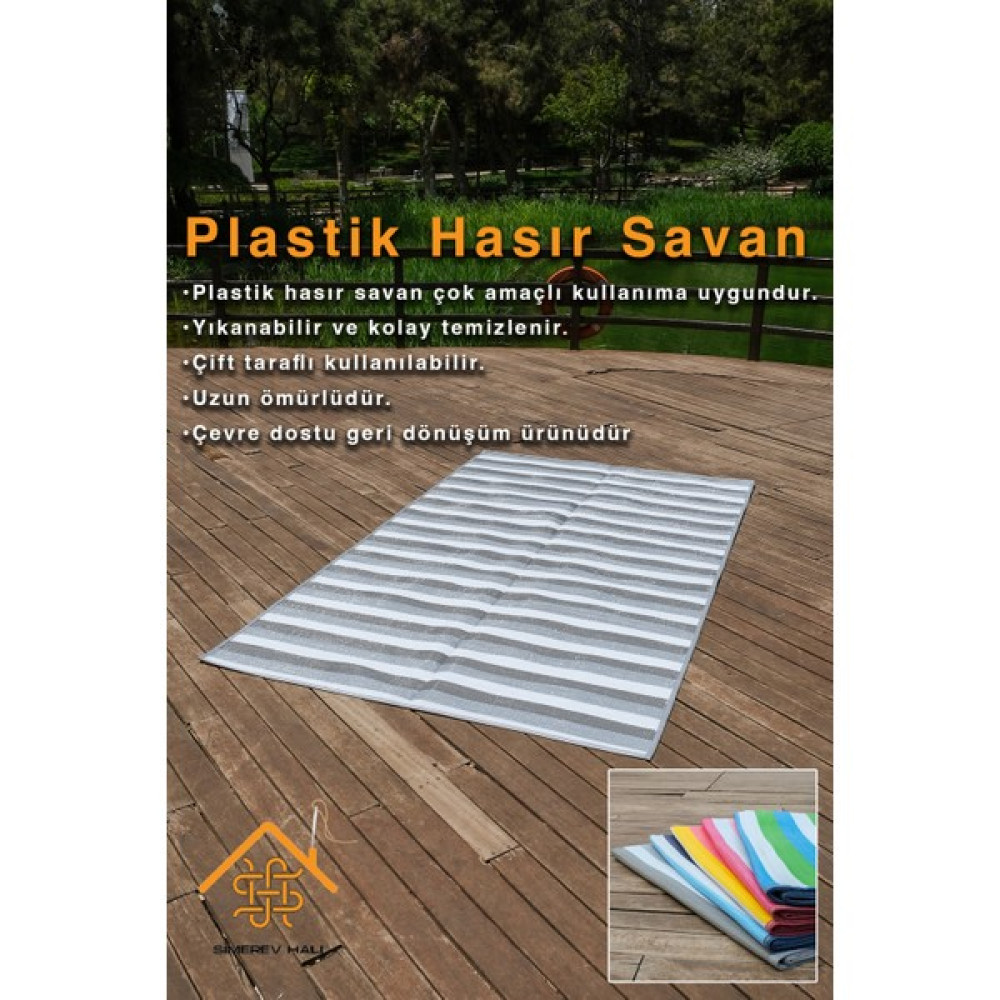Simerev Halı Hasır Savan Mat Plaj Kamp Piknik Bahçe Balkon Teras Yıkanabilir Katlanabilir Kilim - 150 x 210 cm - Gri Kilim Fiyatı