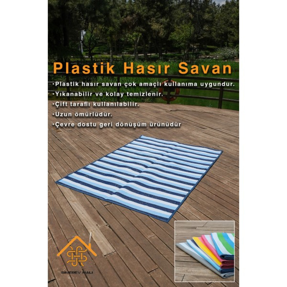 Simerev Halı Hasır Savan Mat Plaj Kamp Piknik Bahçe Balkon Teras Yıkanabilir Katlanabilir Kilim - 90 x 180 cm - Mavi Kilim Fiyatı