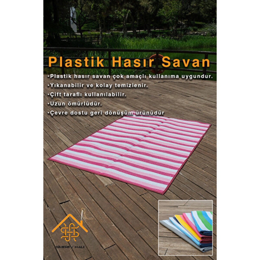 Simerev Halı Hasır Savan Mat Plaj Kamp Piknik Bahçe Balkon Teras Yıkanabilir Katlanabilir Kilim - 90 x 180 cm - Pembe Kilim Fiyatı