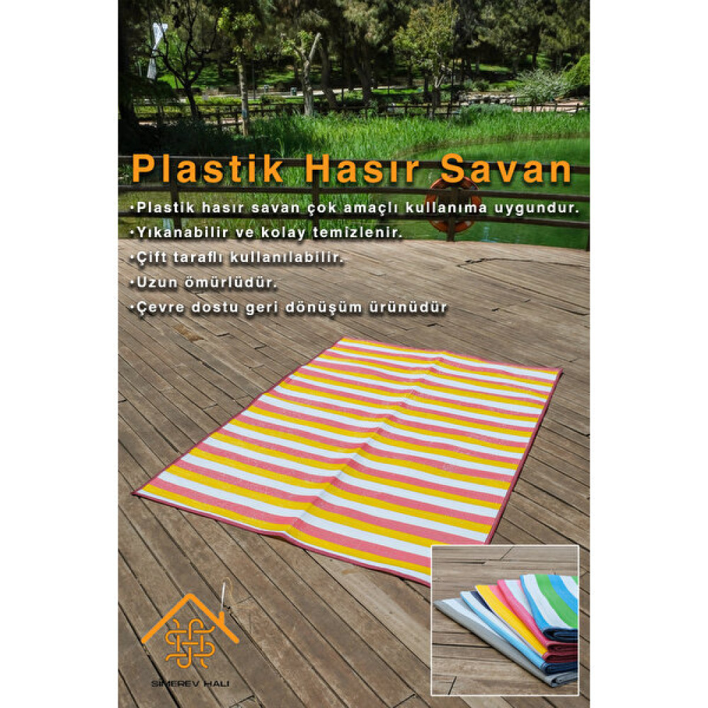 Simerev Halı Hasır Savan Mat Plaj Kamp Piknik Bahçe Balkon Teras Yıkanabilir Katlanabilir Kilim - 90 x 180 cm - Sarı Kilim Fiyatı