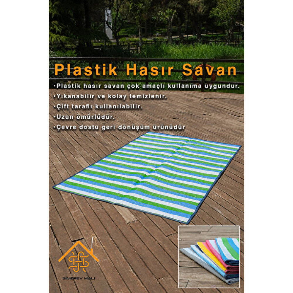 Simerev Halı Hasır Savan Mat Plaj Kamp Piknik Bahçe Balkon Teras Yıkanabilir Katlanabilir Kilim - 90 x 180 cm - Yeşil Kilim Fiyatı
