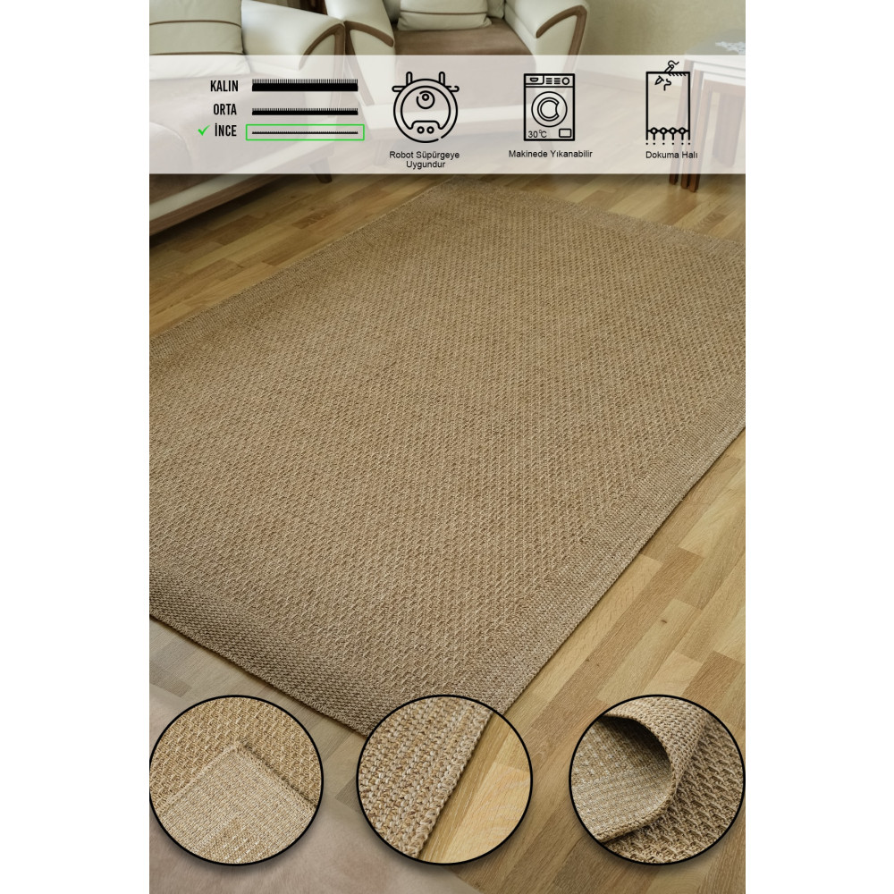 SİMEREV HALI HOME CONSEPT Halı Bohem Dokuma Örme Modern Jüt Hasır Kaymaz Taban Yıkanabilir Antialerjik Yolluk Kilim 160 x 230 Beden Kilim Fiyatı