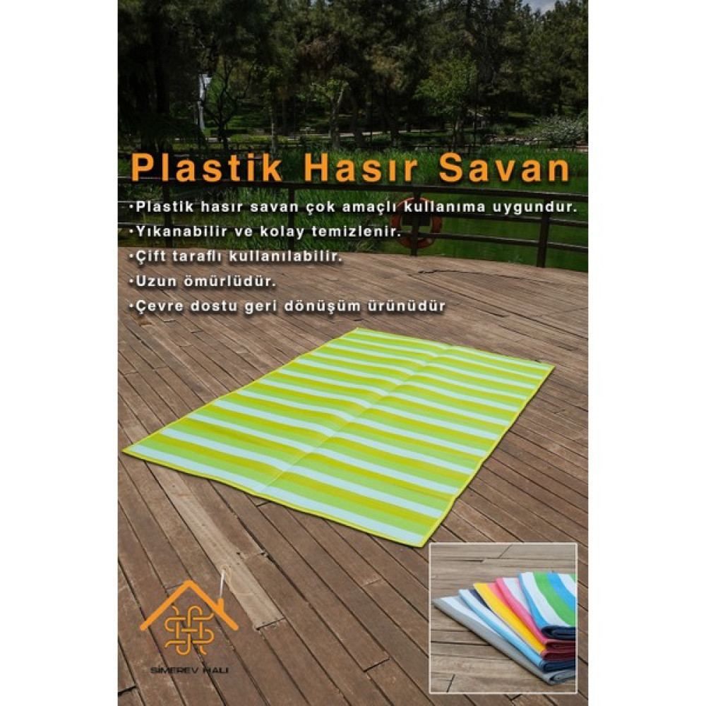 Simerev Halı Katlanabilir Plaj Kamp Piknik Bahçe Balkon Teras Hasır Mat Savan Karavan Halısı Kilim - 150 x 210 cm - Sarı - Yeşil Kilim Fiyatı