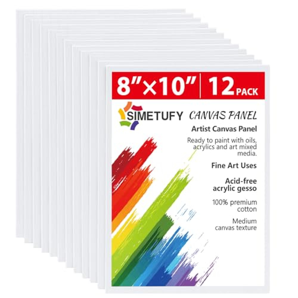 Simetufy 12 Pack 8x10 Canvas Boards for Painting, Blank Canvas Panels Art Painting Supplies - Gesso Primed 100% Cotton for Acrylic Oil Watercolor Tempera Paint Tuval Fiyatı