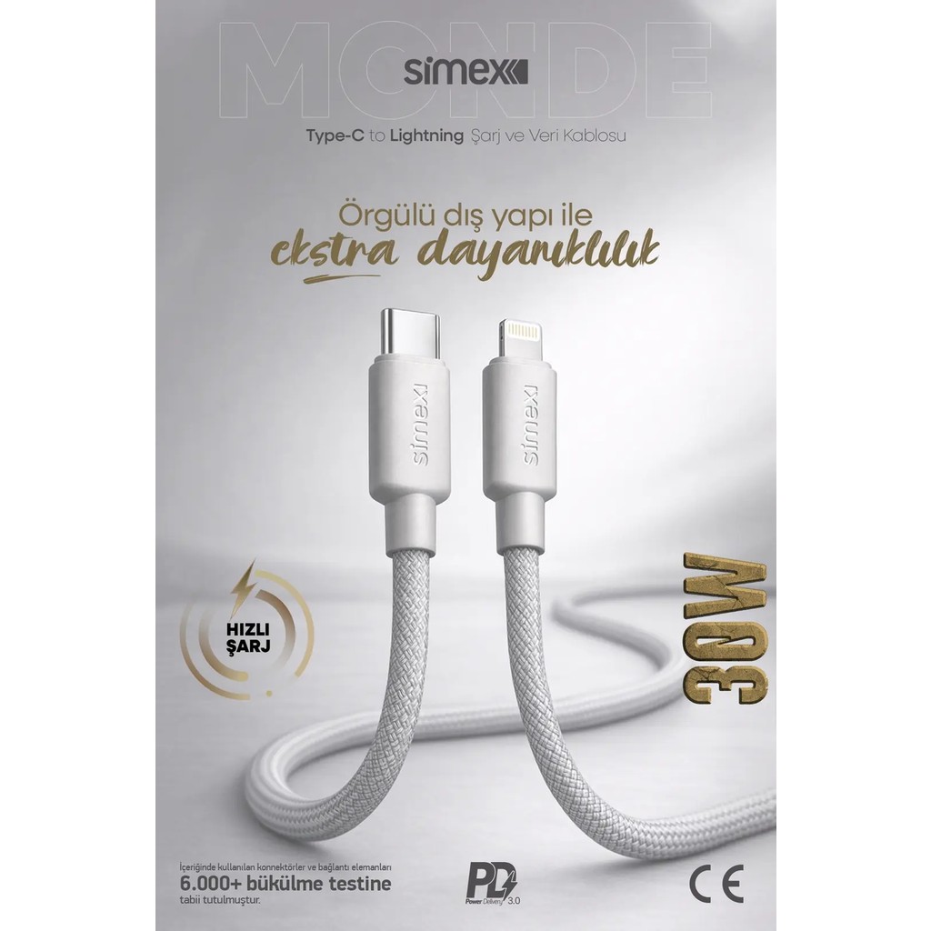 Simex 11 12 13 14 Pro Max Serisi Type-C To Lightning Hızlı Şarj Kablosu, iPhone Şarj Kablosu, - TYPE-C - AYFON Bilgisayar Çevirici ve Adaptörü Fiyatı