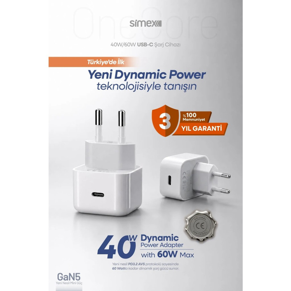 Simex iPhone 17 Pro Max 60W PD Type-C Hızlı Şarj Adaptörü Dynamic Power 40W iPad Air Şarj Başlığı Aleti - Beyaz Cep Telefonu Şarj Cihazı Fiyatı