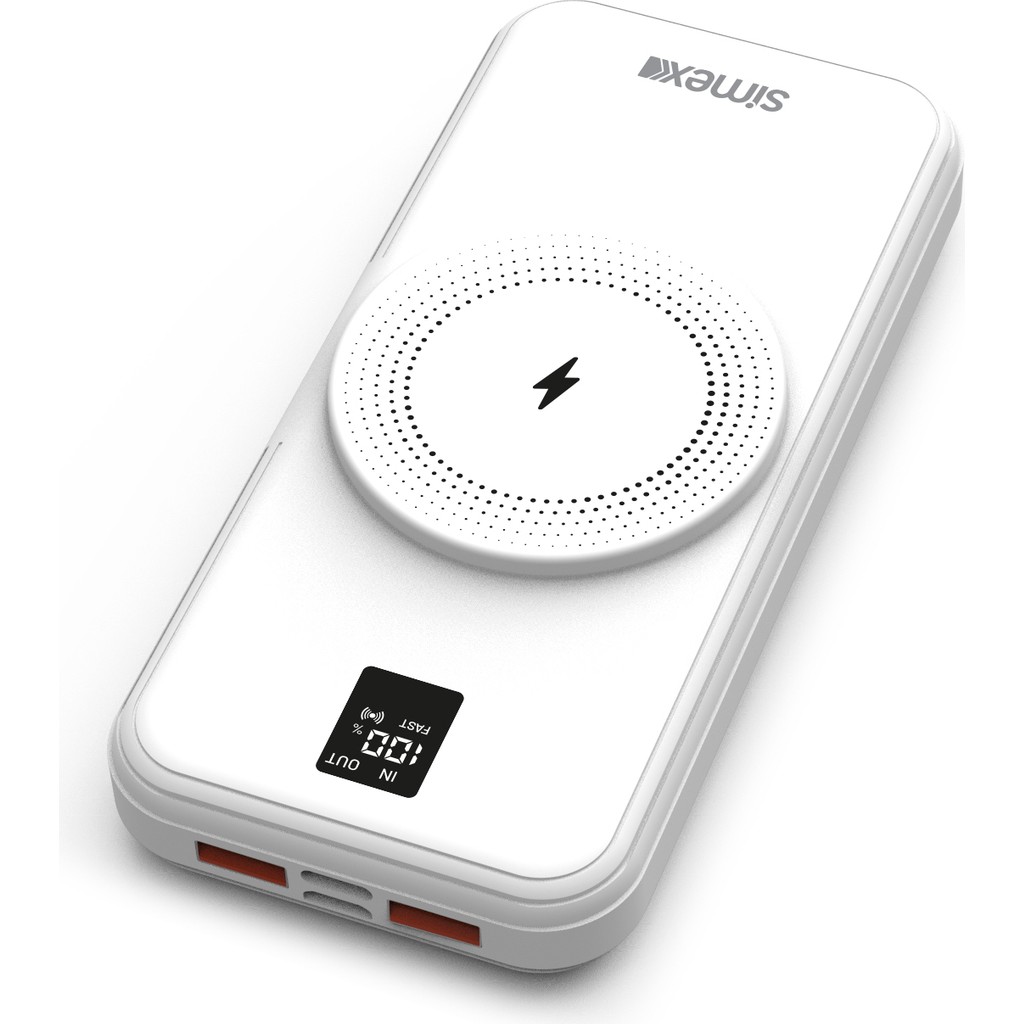 Simex Powerbank 10000MAH Dahili Kablolu 22,5W 15W Magnetic Wireless S-33 W-Power Beyaz Taşınabilir Şarj Cihazı - Powerbank Fiyatı