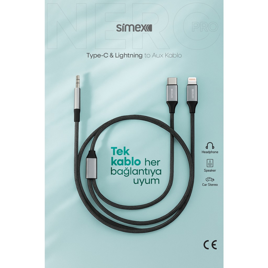 Simex Type C Iphone Lightning To 3.5mm Aux Kumaş Örgülü Ses Kablosu 2in1 DAC Çipli Stereo Destekli - 1,1 m - 0 - Siyah Bilgisayar Çevirici ve Adaptörü Fiyatı