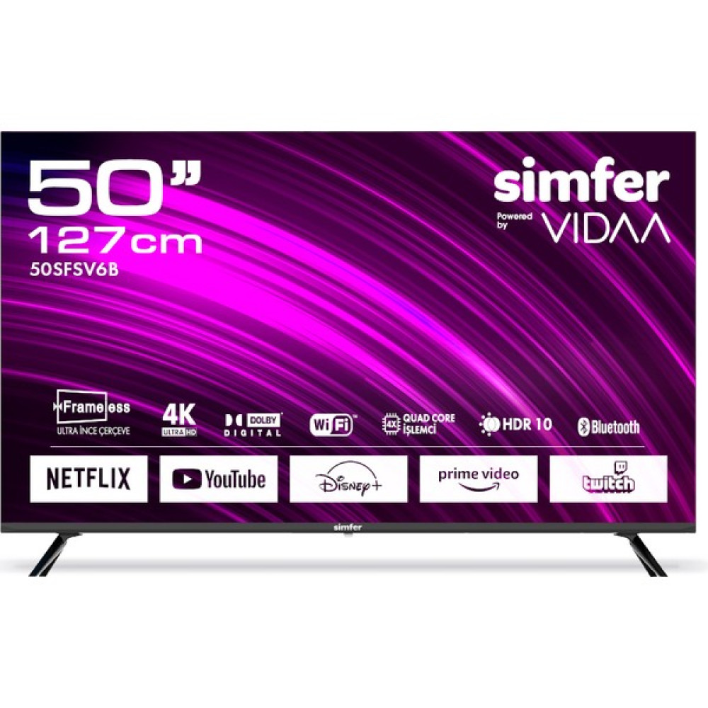 Simfer 50SFSV6B 50" 127 Ekran Uydu Alıcılı 4K Ultra HD Vıdaa LED TV Oto Boyaları Fiyatı