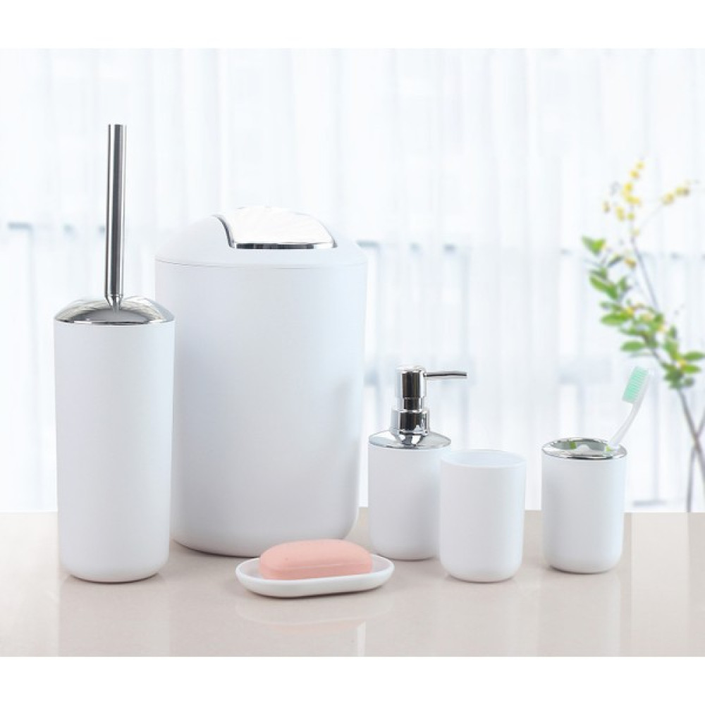 Simicg Çöp Kovası Tuvalet Fırçası Sıvı Sabunluk Diş Fırçalık Katı Sabunluk 6'li (Yurt Dışından) - Beyaz - 20*20*30 cm Çöp Kovaları Fiyatı