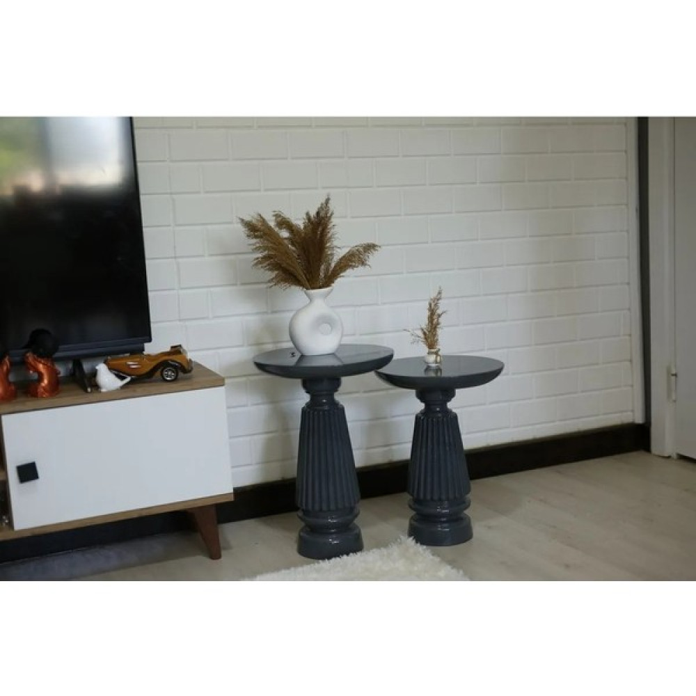 Simillo Home & Living 2'li Ahşap Antrasit Renk Mantar Sehpa Seti Yan Sehpa Yan Sehpa Fiyatı