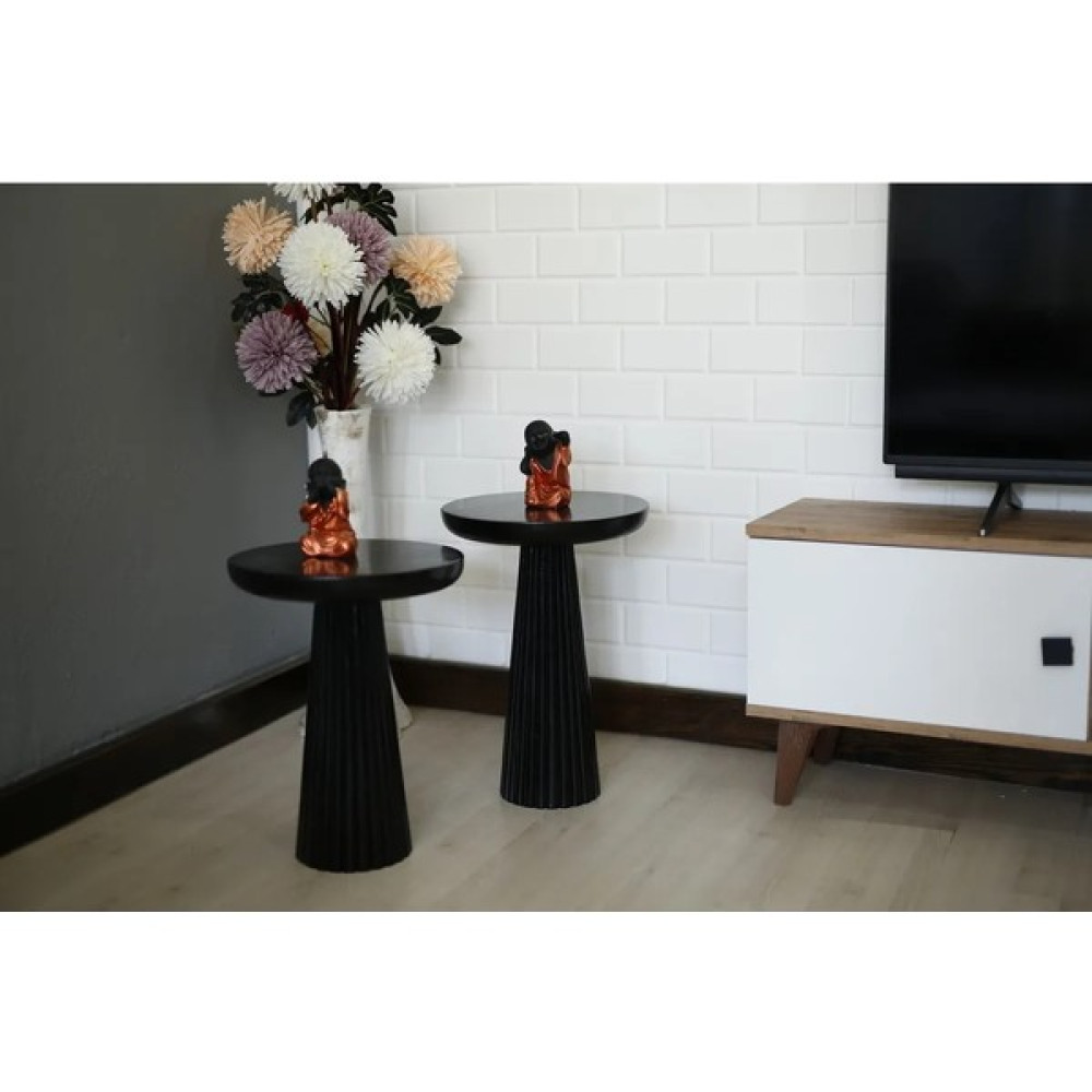 Simillo Home & Living 2'li Çizgili Konik Mantar Yan Sehpa - Siyah Yan Sehpa Fiyatı