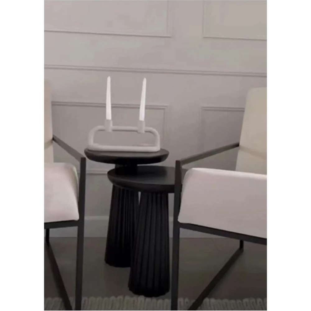 Simillo Home & Living Ahşap 2’li Set Fitilli Mantar Yan Sehpa Modern Siyah Renk Fiskos / Çiçeklik Zigon Yan Sehpa Fiyatı