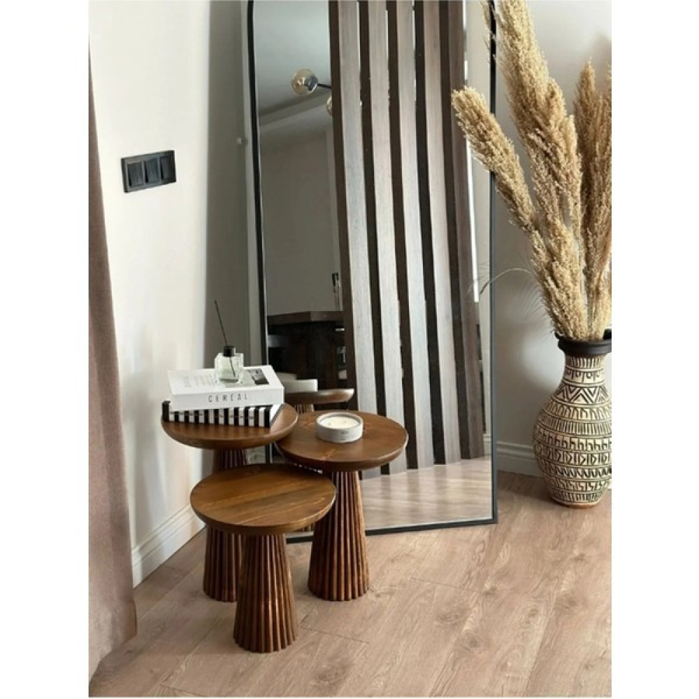 Simillo Home & Living Wood Wooden 3’lü Set Fitilli Derin Çizgili Mantar Yan Sehpa Modern Açık Ceviz Renk Fiskos - Koyu Ceviz Yan Sehpa Fiyatı