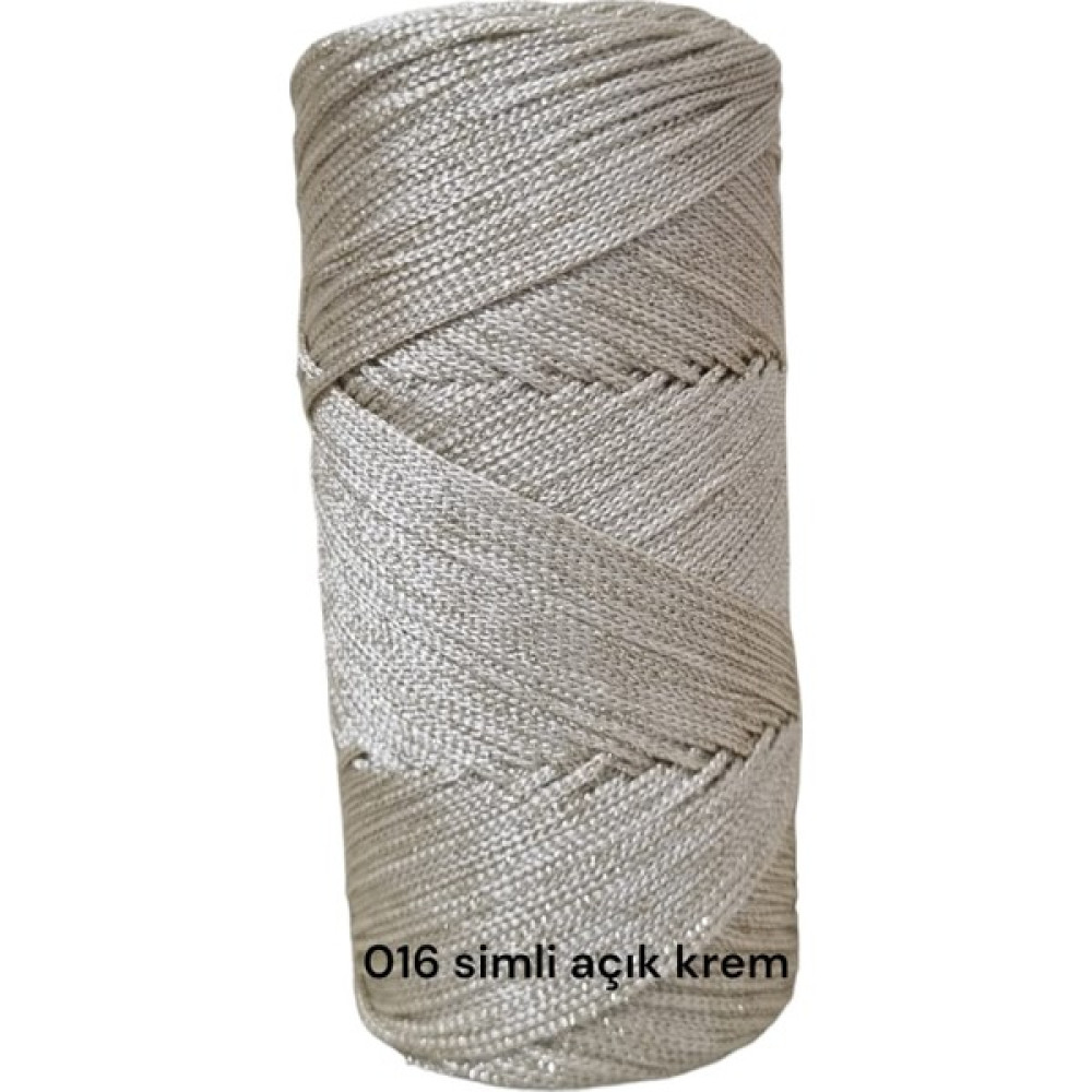 Simli Makrome Ipi 200GR Kristal Makrome Ipi Çanta Ipi Örgü Ipi Runner Örgü Ipi No3 -1mm Makrome Ipi - 016 açık krem simli Oyun & Hobi Fiyatı