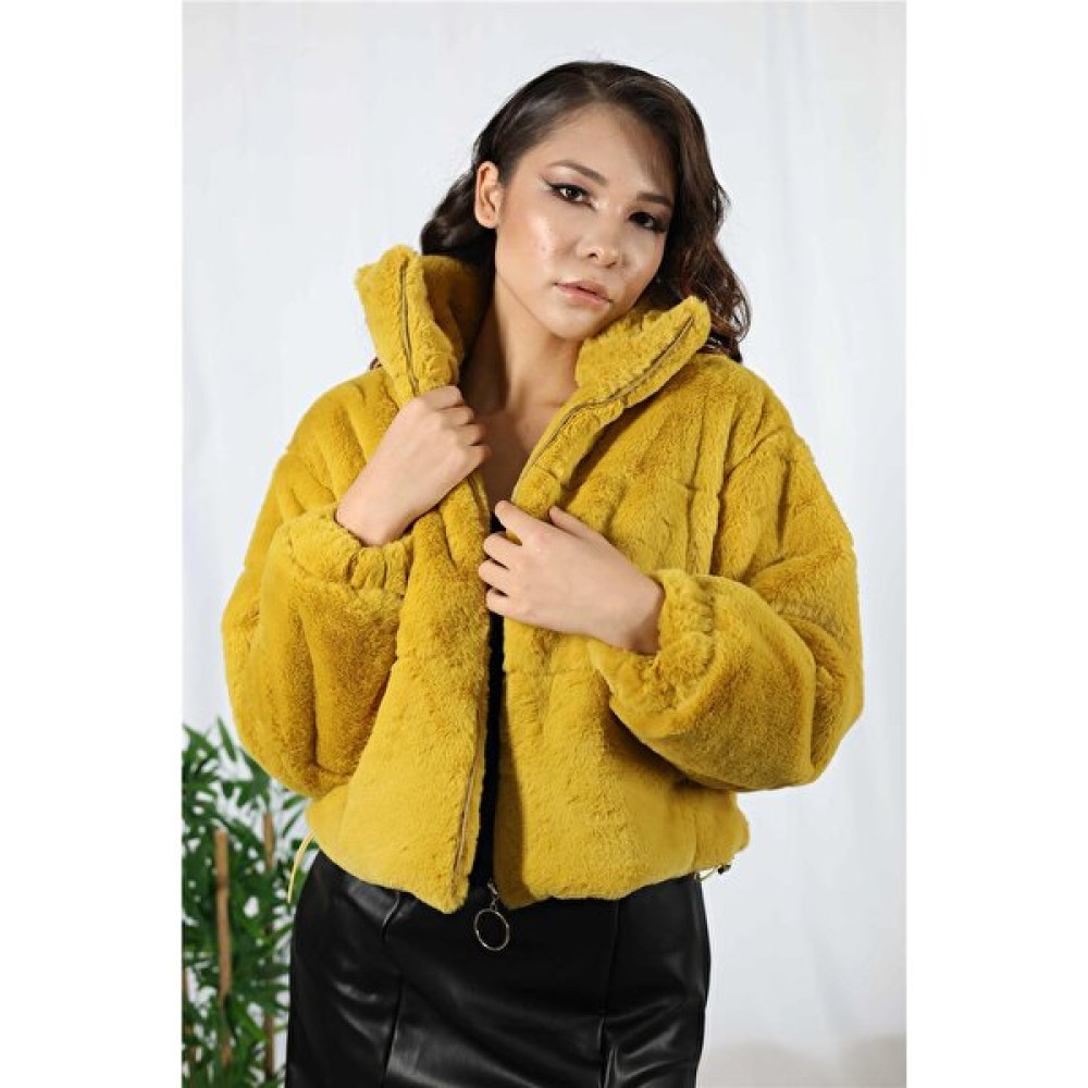 Simli Moda Cepli Yağ Yeşili Peluş Mont Bayan Mont Fiyatı