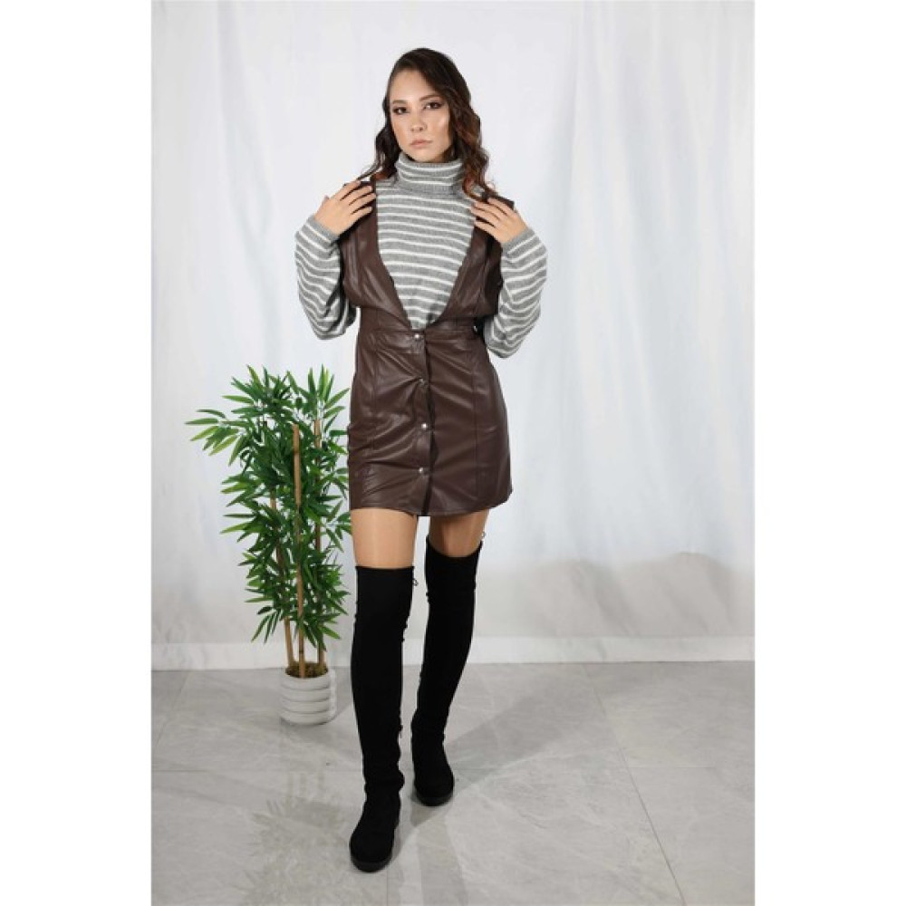 Simli Moda Deri Jile Mini Elbise Taba Elbise Fiyatı