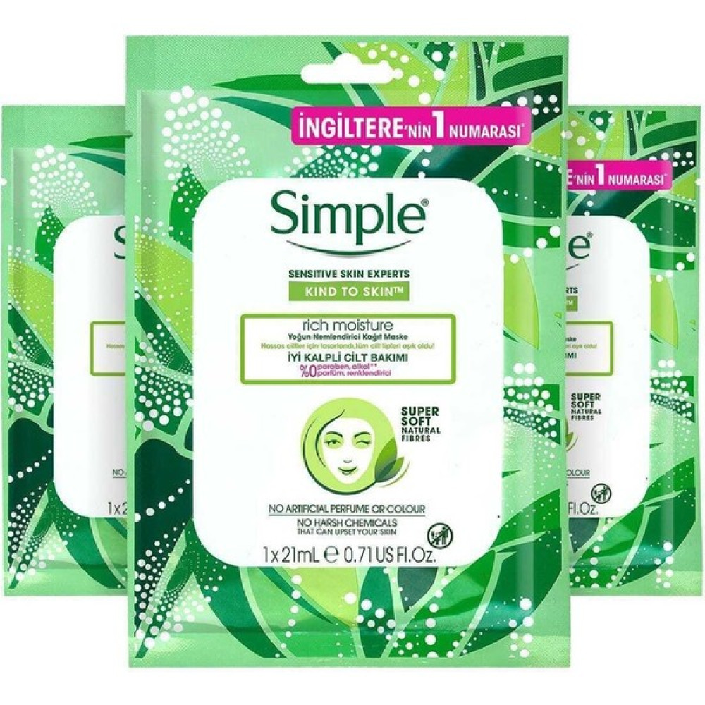 Simple Kind To Skin Hassas Ciltlere Uygun Yoğun Nemlendirici Kağıt Maske 21 ml X3 Maskeler Fiyatı