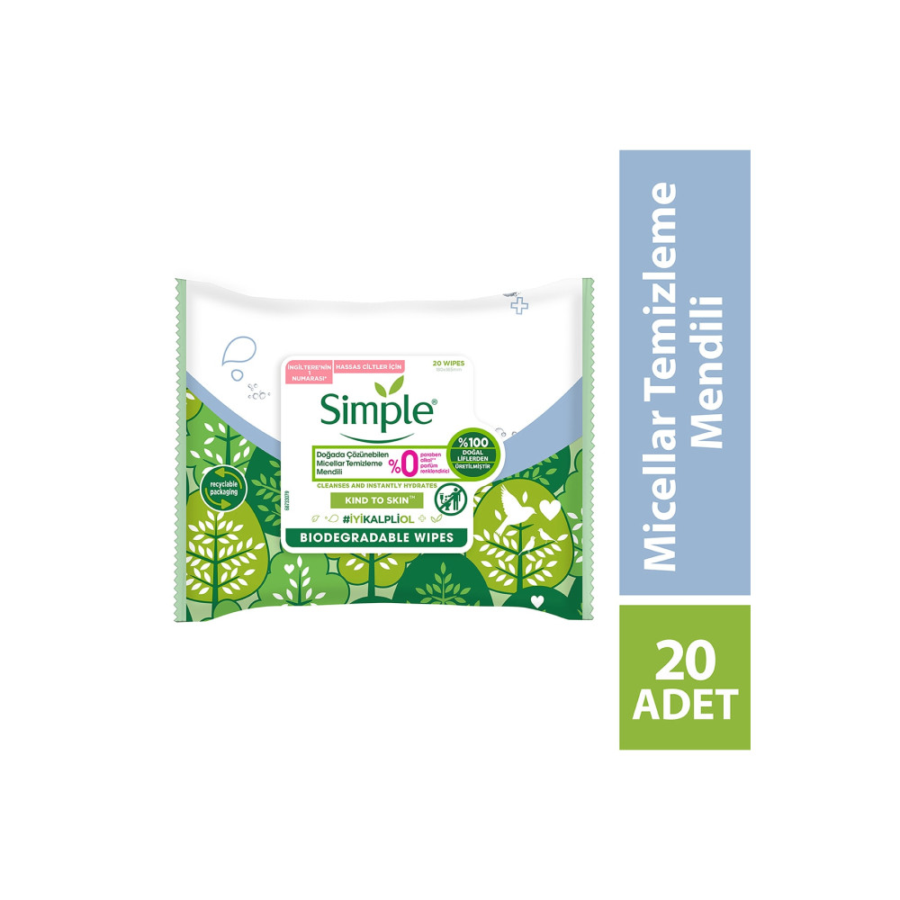 Simple Kind To Skin Micellar Yüz Temizleme Mendili Hassas Ciltler Için 20 Adet Makyaj Temizleyicileri Fiyatı