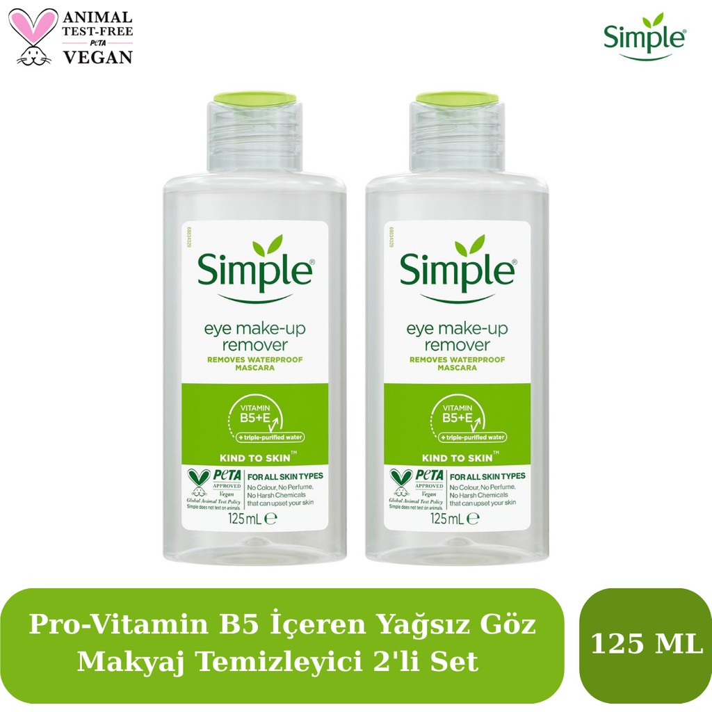 Simple Kind To Skin Suya Dayanıklı Maskarayı Çıkaran Yağsız Makyaj Temizleyicisi 125 ml 2'li Set Rimeller / Maskaralar Fiyatı