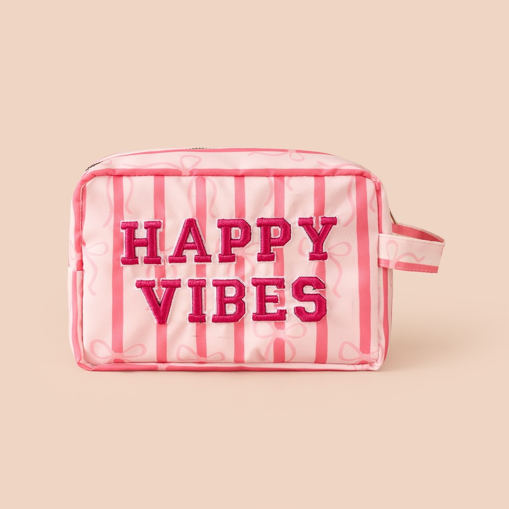 Simple Living Happy Vibes Pembe Kozmetik Çantası Kumaş Malzeme ile 21X12X8 cm Ergonomik Tasarım SSD / Solid State Drive Fiyatı