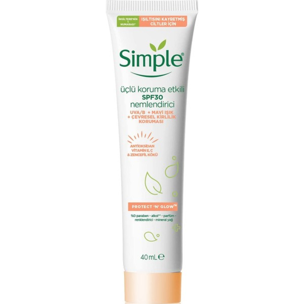 Simple Protect 'n' Glow Üçlü Koruma Etkili SPF30 Nemlendirici Işıltısını Kaybetmiş Ciltler Için, 40 ml Nemlendiriciler Fiyatı