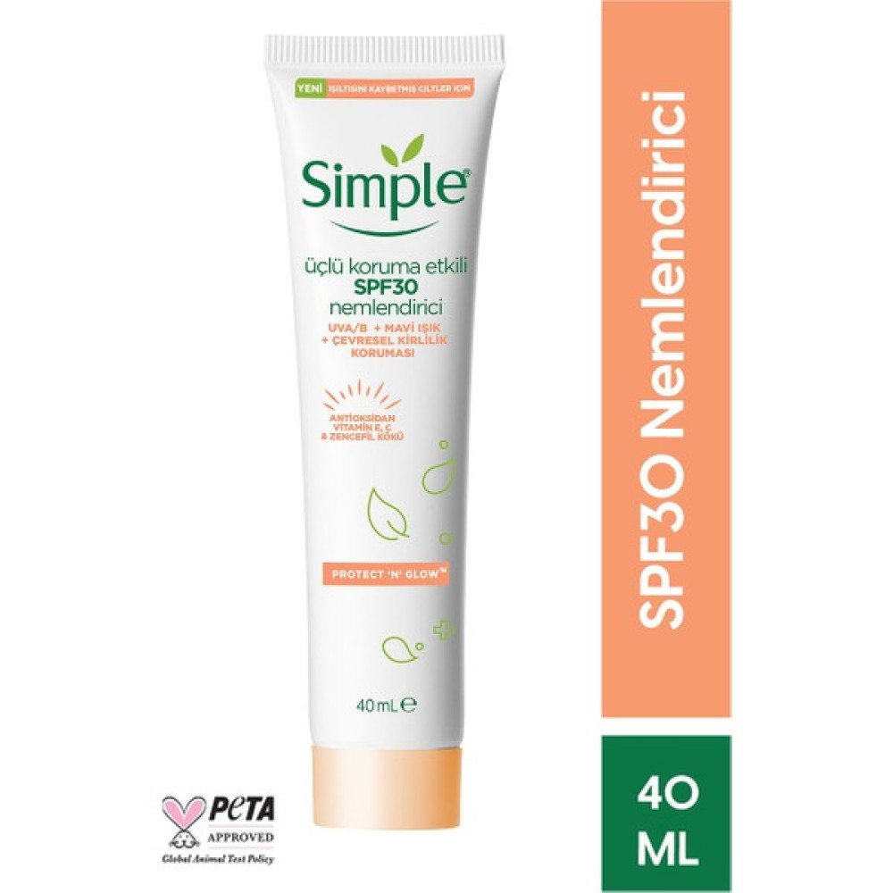 Simple Protect 'n' Glow Üçlü Koruma Etkili SPF30 Nemlendirici Işıltısını Kaybetmiş Ciltlere 40 ml Nemlendiriciler Fiyatı
