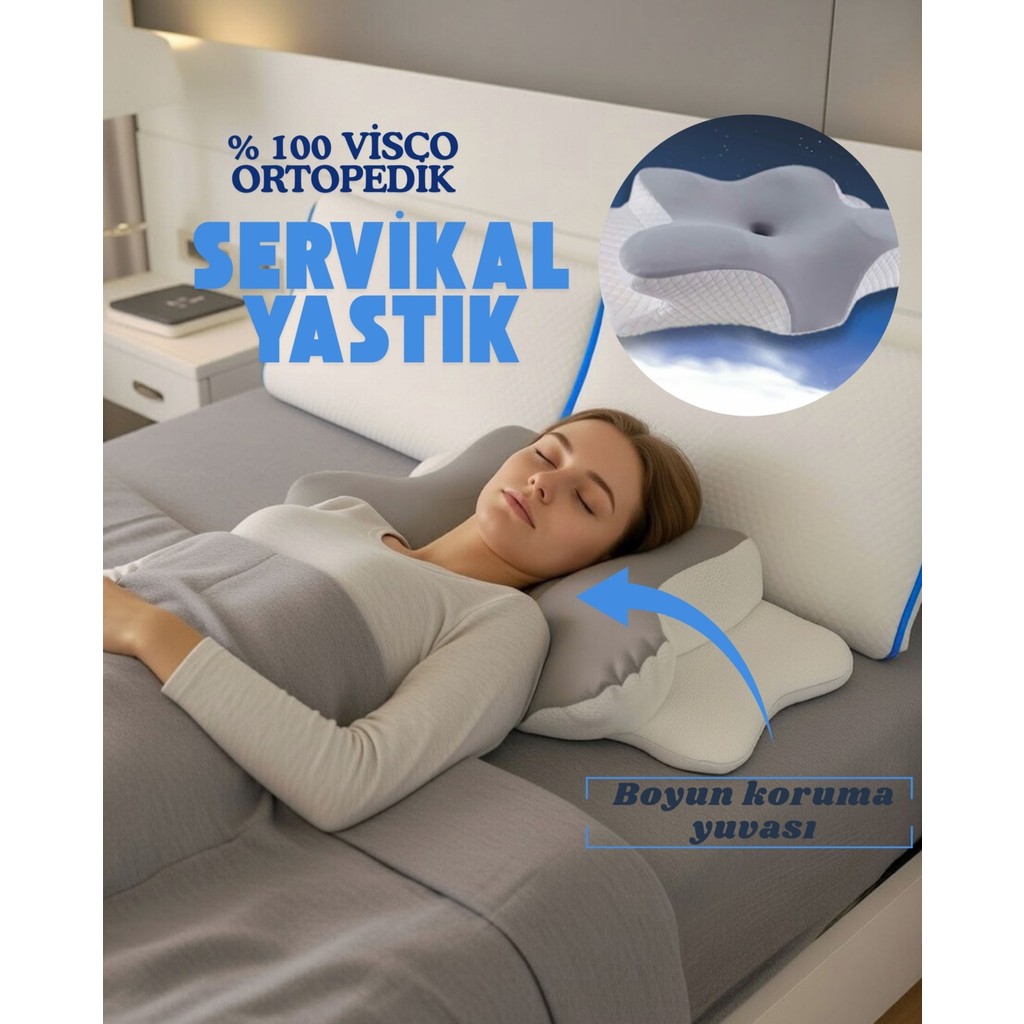 Simple The Pillow Queen Servikal Visco Yastık Mega Boy Ortopedik Boyun Yastığı Memory Foam Hafızalı Lüks Yastık - Gri - 60 x 40 cm Yastık Kılıfı Fiyatı