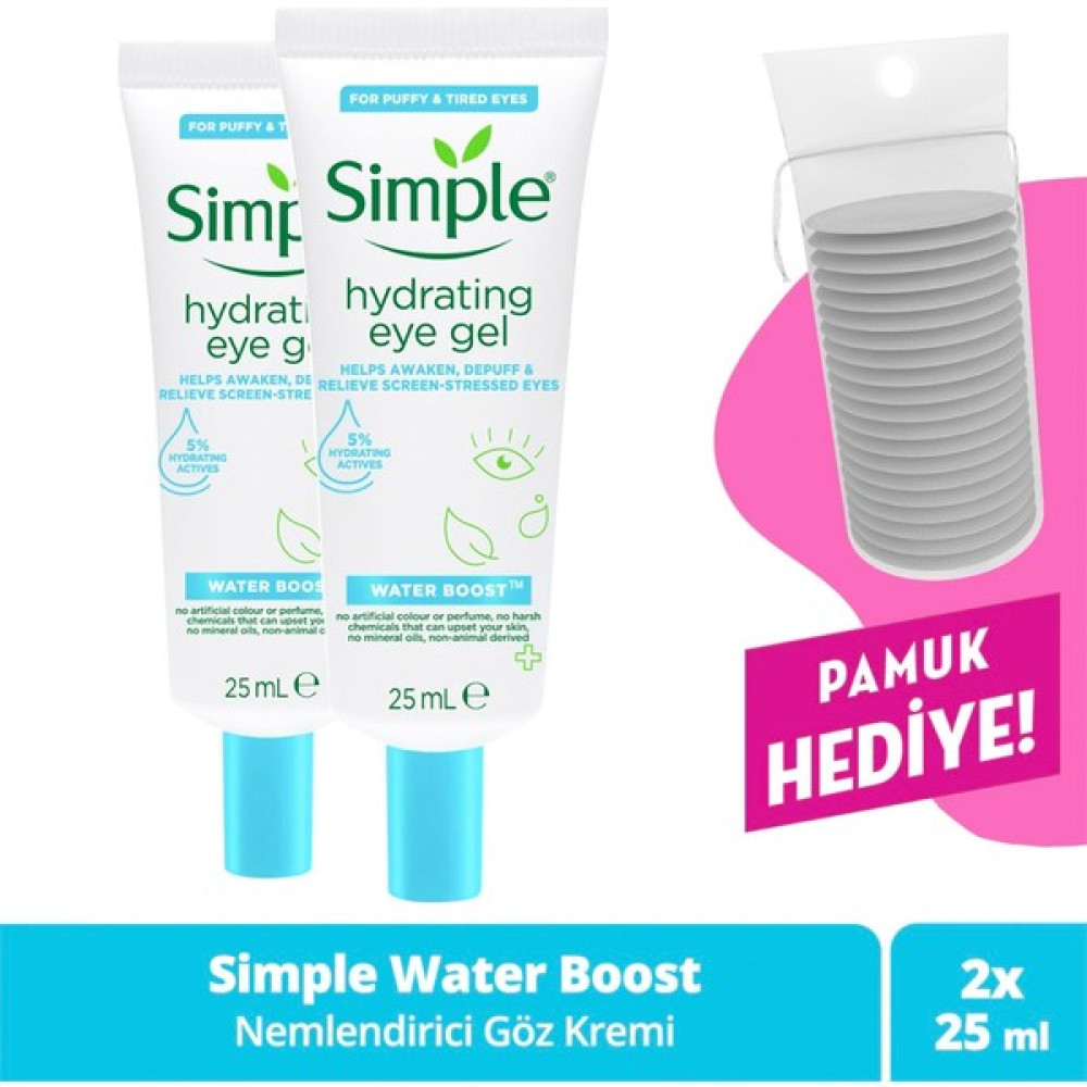 Simple Water Boost Nemlendirici Göz Kremi Yorgun ve Şiş Gözlerde Etkili Vegan 25 ml x 2 + Pamuk Göz Kremi Fiyatı